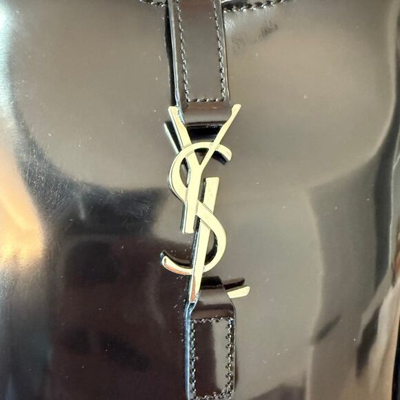 SAINT LAURENT YSL Le 5 a 7 Vertical Shoulder Leather Mini Patent Black/Silver - Picture 7 of 12